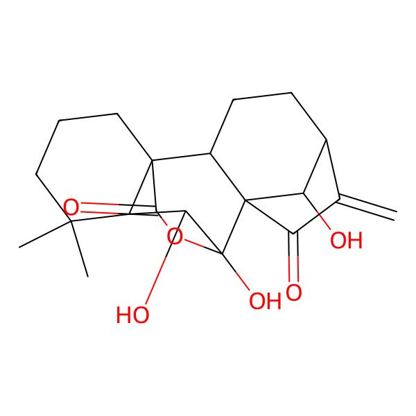2D Structure of (1R,2R,5R,8R,9S,10S,11R,18R)-9,10,18-trihydroxy-12,12-dimethyl-6-methylidene-17-oxapentacyclo[7.6.2.15,8.01,11.02,8]octadecane-7,16-dione