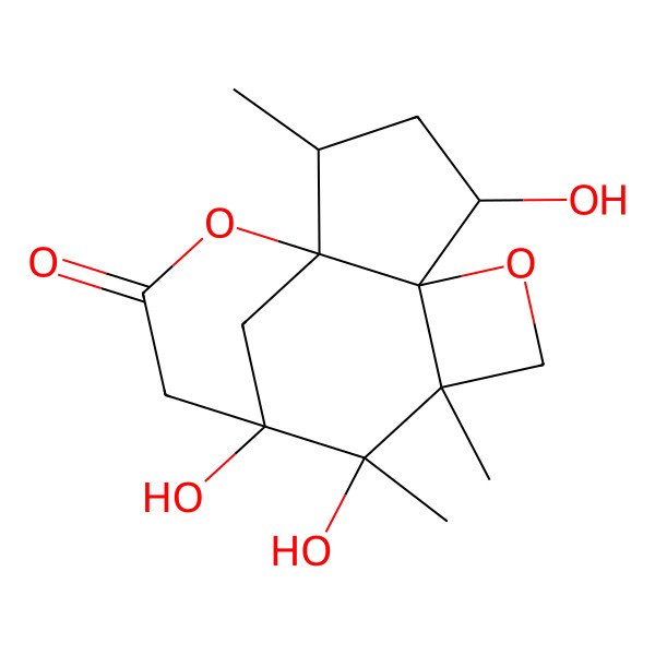 2D Structure of 4,9,10-Trihydroxy-2,8,9-trimethyl-6,13-dioxatetracyclo[8.3.1.01,5.05,8]tetradecan-12-one