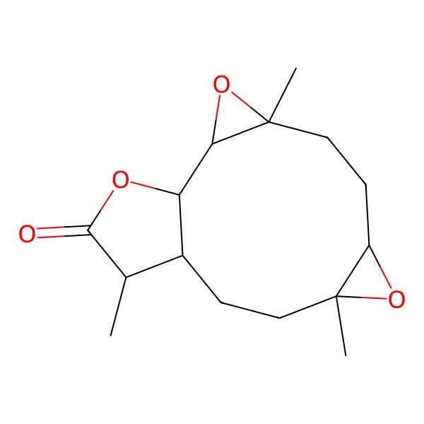 2D Structure of 4,9,13-Trimethyl-3,8,15-trioxatetracyclo[10.3.0.02,4.07,9]pentadecan-14-one