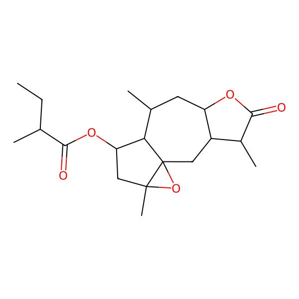 2D Structure of (4,9,13-Trimethyl-5-oxo-6,14-dioxatetracyclo[8.4.0.01,13.03,7]tetradecan-11-yl) 2-methylbutanoate