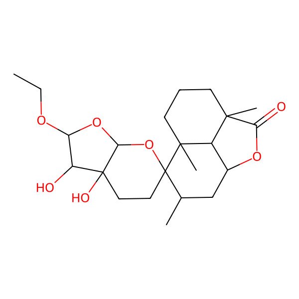 2D Structure of (1R,3'aS,4S,8S,9R,10R,12R)-2'-ethoxy-3',3'a-dihydroxy-4,8,10-trimethylspiro[2-oxatricyclo[6.3.1.04,12]dodecane-9,6'-3,4,5,7a-tetrahydro-2H-furo[2,3-b]pyran]-3-one