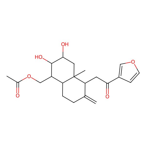 2D Structure of [5-[2-(Furan-3-yl)-2-oxoethyl]-2,3-dihydroxy-4a-methyl-6-methylidene-1,2,3,4,5,7,8,8a-octahydronaphthalen-1-yl]methyl acetate