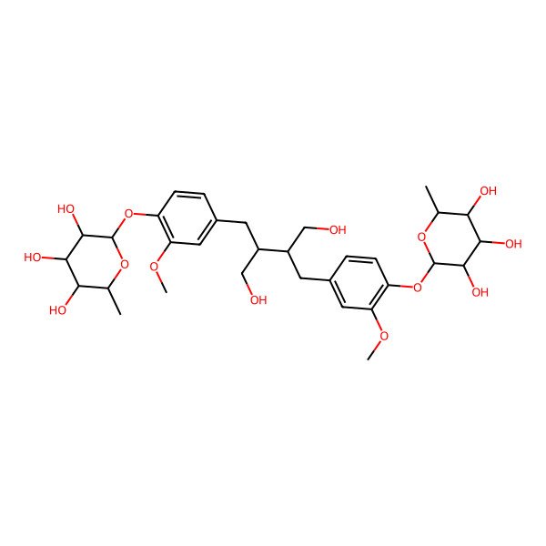 2D Structure of 2-[4-[2,3-Bis(hydroxymethyl)-4-[3-methoxy-4-(3,4,5-trihydroxy-6-methyloxan-2-yl)oxyphenyl]butyl]-2-methoxyphenoxy]-6-methyloxane-3,4,5-triol