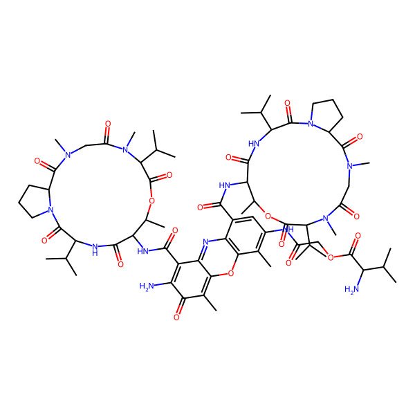 2D Structure of [2-[[8-Amino-4,6-dimethyl-7-oxo-1,9-bis[[7,11,14-trimethyl-2,5,9,12,15-pentaoxo-3,10-di(propan-2-yl)-8-oxa-1,4,11,14-tetrazabicyclo[14.3.0]nonadecan-6-yl]carbamoyl]phenoxazin-3-yl]amino]-2-oxoethyl] 2-amino-3-methylbutanoate
