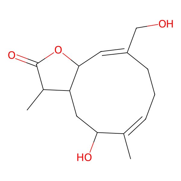 2D Structure of (3S,3aS,5R,6E,10Z,11aS)-5-hydroxy-10-(hydroxymethyl)-3,6-dimethyl-3a,4,5,8,9,11a-hexahydro-3H-cyclodeca[b]furan-2-one