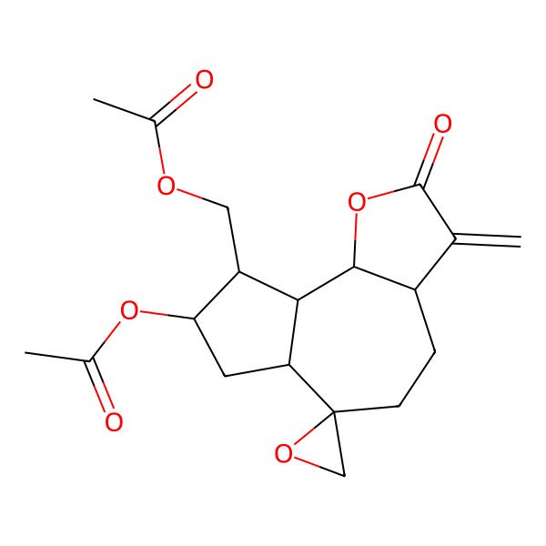 2D Structure of (8-acetyloxy-3-methylidene-2-oxospiro[4,5,6a,7,8,9,9a,9b-octahydro-3aH-azuleno[8,7-b]furan-6,2'-oxirane]-9-yl)methyl acetate