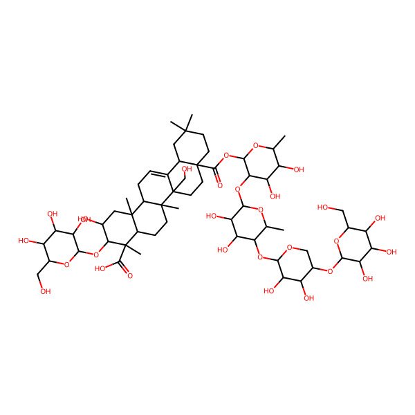 2D Structure of 8a-[3-[5-[3,4-Dihydroxy-5-[3,4,5-trihydroxy-6-(hydroxymethyl)oxan-2-yl]oxyoxan-2-yl]oxy-3,4-dihydroxy-6-methyloxan-2-yl]oxy-4,5-dihydroxy-6-methyloxan-2-yl]oxycarbonyl-2-hydroxy-6b-(hydroxymethyl)-4,6a,11,11,14b-pentamethyl-3-[3,4,5-trihydroxy-6-(hydroxymethyl)oxan-2-yl]oxy-1,2,3,4a,5,6,7,8,9,10,12,12a,14,14a-tetradecahydropicene-4-carboxylic acid