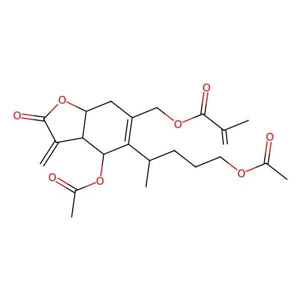 2D Structure of [(3aS,4S,7aR)-4-acetyloxy-5-[(2S)-5-acetyloxypentan-2-yl]-3-methylidene-2-oxo-3a,4,7,7a-tetrahydro-1-benzofuran-6-yl]methyl 2-methylprop-2-enoate