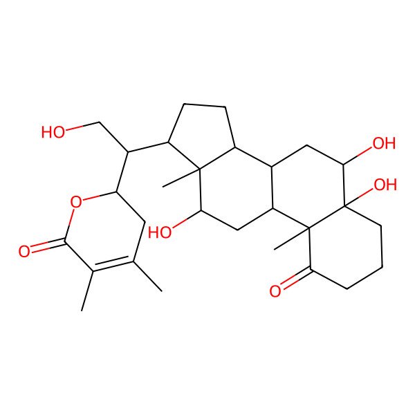 2D Structure of 2-[2-hydroxy-1-(5,6,12-trihydroxy-10,13-dimethyl-1-oxo-3,4,6,7,8,9,11,12,14,15,16,17-dodecahydro-2H-cyclopenta[a]phenanthren-17-yl)ethyl]-4,5-dimethyl-2,3-dihydropyran-6-one