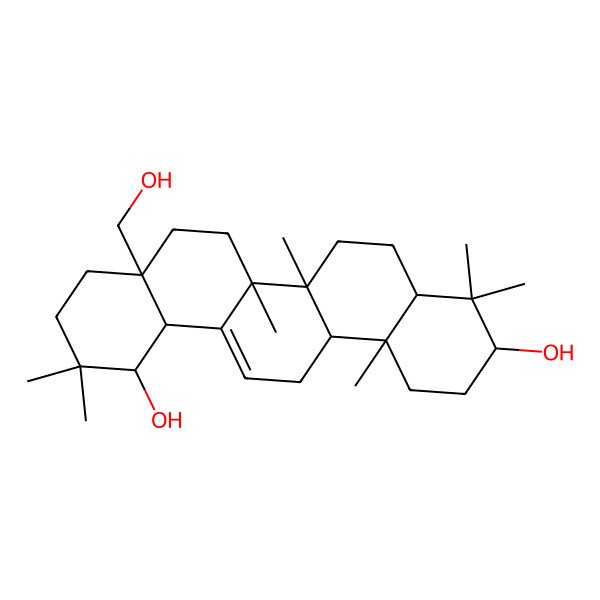 2D Structure of (1S,4aR,6aR,6aS,6bR,8aS,10S,12aR,14bR)-4a-(hydroxymethyl)-2,2,6a,6b,9,9,12a-heptamethyl-1,3,4,5,6,6a,7,8,8a,10,11,12,13,14b-tetradecahydropicene-1,10-diol