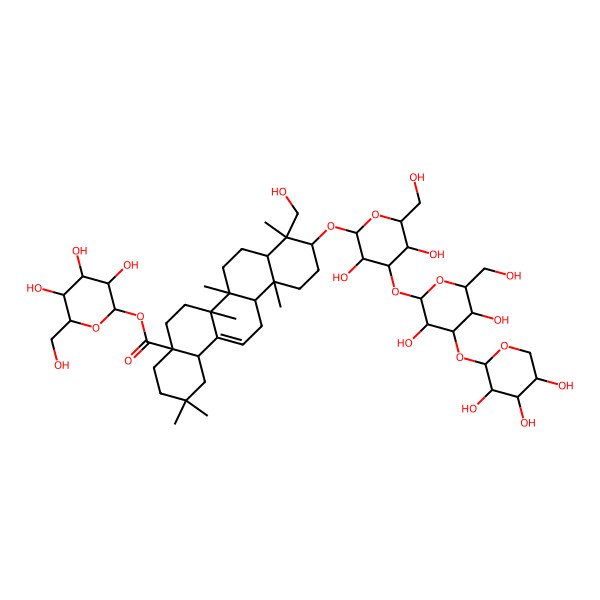 2D Structure of [3,4,5-Trihydroxy-6-(hydroxymethyl)oxan-2-yl] 10-[4-[3,5-dihydroxy-6-(hydroxymethyl)-4-(3,4,5-trihydroxyoxan-2-yl)oxyoxan-2-yl]oxy-3,5-dihydroxy-6-(hydroxymethyl)oxan-2-yl]oxy-9-(hydroxymethyl)-2,2,6a,6b,9,12a-hexamethyl-1,3,4,5,6,6a,7,8,8a,10,11,12,13,14b-tetradecahydropicene-4a-carboxylate