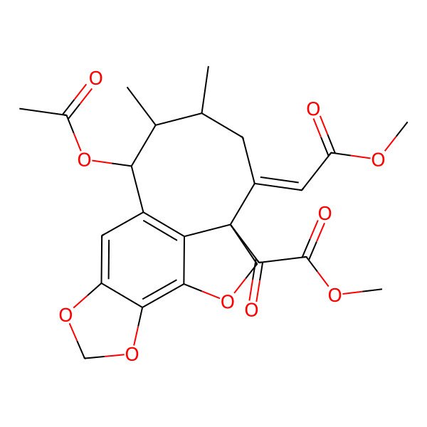 2D Structure of methyl 2-[(4R,5Z,7R,8R,9R)-9-acetyloxy-5-(2-methoxy-2-oxoethylidene)-7,8-dimethyl-2,13,15-trioxatetracyclo[8.6.1.04,17.012,16]heptadeca-1(17),10,12(16)-trien-4-yl]-2-oxoacetate