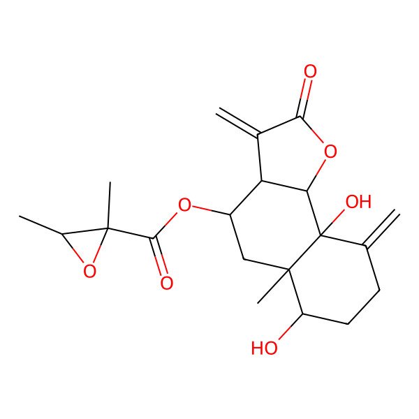 2D Structure of (6,9a-dihydroxy-5a-methyl-3,9-dimethylidene-2-oxo-4,5,6,7,8,9b-hexahydro-3aH-benzo[g][1]benzofuran-4-yl) 2,3-dimethyloxirane-2-carboxylate