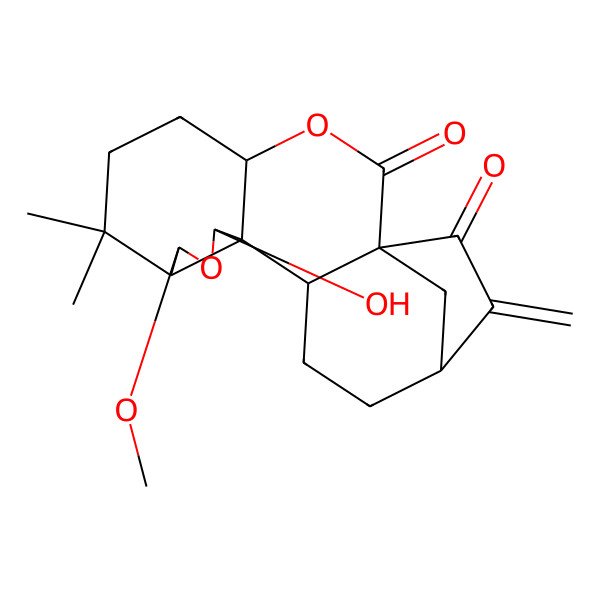 2D Structure of (1S,4S,8R,9R,11S,12R,13S,16R)-11-hydroxy-9-methoxy-7,7-dimethyl-17-methylidene-3,10-dioxapentacyclo[14.2.1.01,13.04,12.08,12]nonadecane-2,18-dione