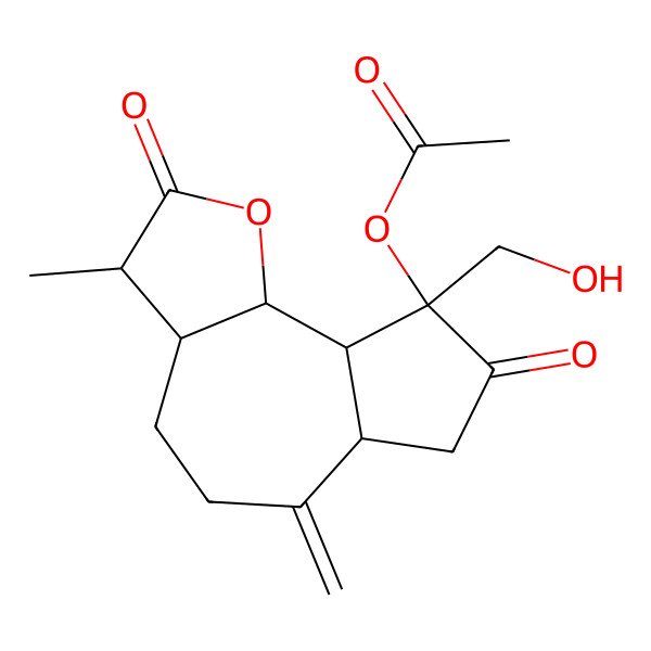 2D Structure of [(3S,3aS,6aR,9R,9aS,9bS)-9-(hydroxymethyl)-3-methyl-6-methylidene-2,8-dioxo-3,3a,4,5,6a,7,9a,9b-octahydroazuleno[8,7-b]furan-9-yl] acetate