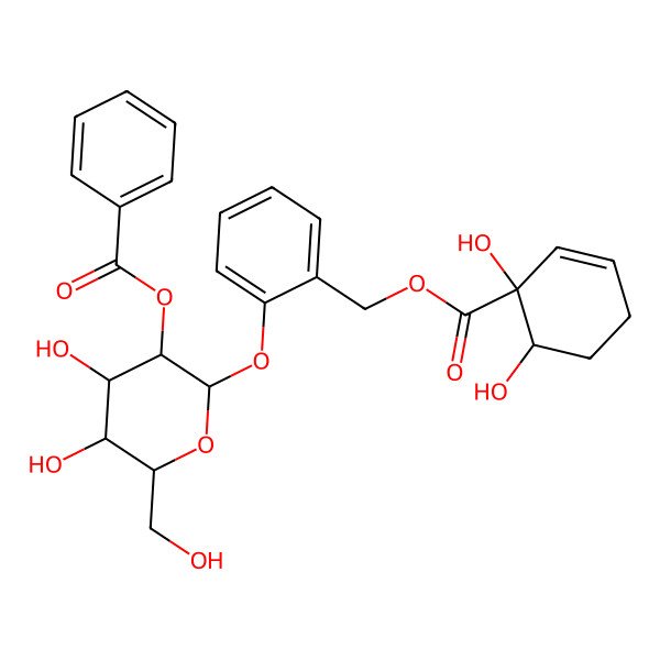 2D Structure of [(2R,3S,4R,5R,6R)-2-[2-[[(1S,6S)-1,6-dihydroxycyclohex-2-ene-1-carbonyl]oxymethyl]phenoxy]-4,5-dihydroxy-6-(hydroxymethyl)oxan-3-yl] benzoate