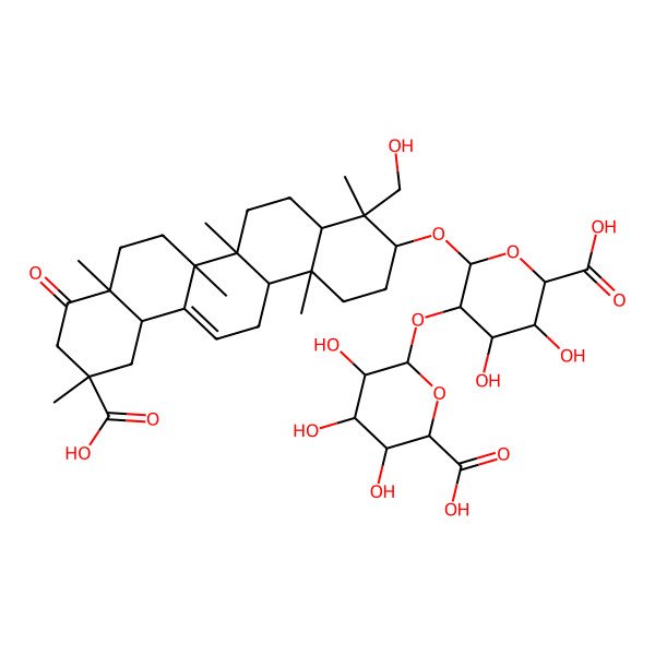 2D Structure of 6-[6-carboxy-2-[[11-carboxy-4-(hydroxymethyl)-4,6a,6b,8a,11,14b-hexamethyl-9-oxo-2,3,4a,5,6,7,8,10,12,12a,14,14a-dodecahydro-1H-picen-3-yl]oxy]-4,5-dihydroxyoxan-3-yl]oxy-3,4,5-trihydroxyoxane-2-carboxylic acid