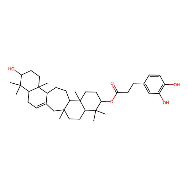 2D Structure of (19-Hydroxy-3,7,7,11,16,20,20-heptamethyl-8-pentacyclo[13.8.0.03,12.06,11.016,21]tricos-1(23)-enyl) 3-(3,4-dihydroxyphenyl)propanoate