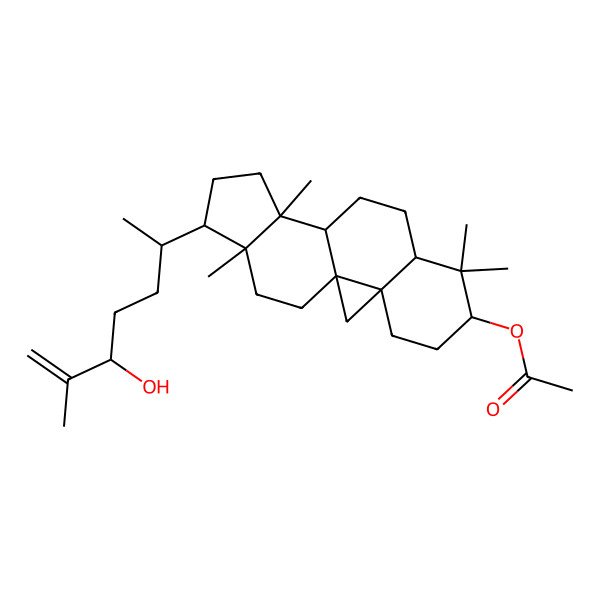 2D Structure of [(1S,3R,6S,8R,11S,12S,15R,16R)-15-[(2R,5R)-5-hydroxy-6-methylhept-6-en-2-yl]-7,7,12,16-tetramethyl-6-pentacyclo[9.7.0.01,3.03,8.012,16]octadecanyl] acetate
