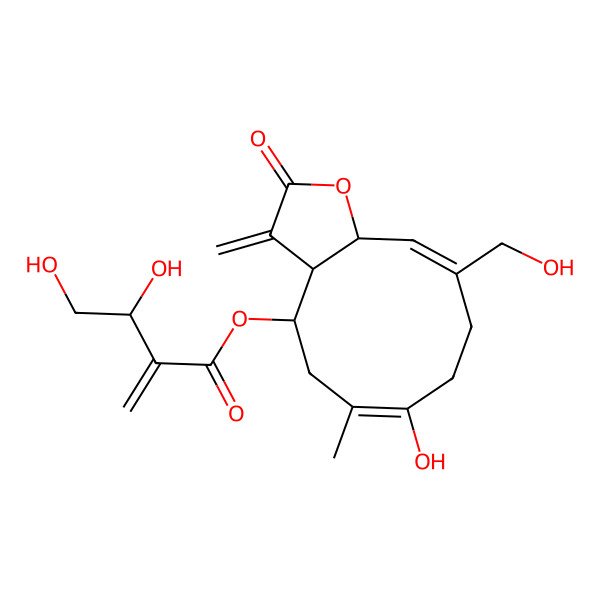 2D Structure of [(3aR,4S,6Z,10Z,11aR)-7-hydroxy-10-(hydroxymethyl)-6-methyl-3-methylidene-2-oxo-3a,4,5,8,9,11a-hexahydrocyclodeca[b]furan-4-yl] (3R)-3,4-dihydroxy-2-methylidenebutanoate