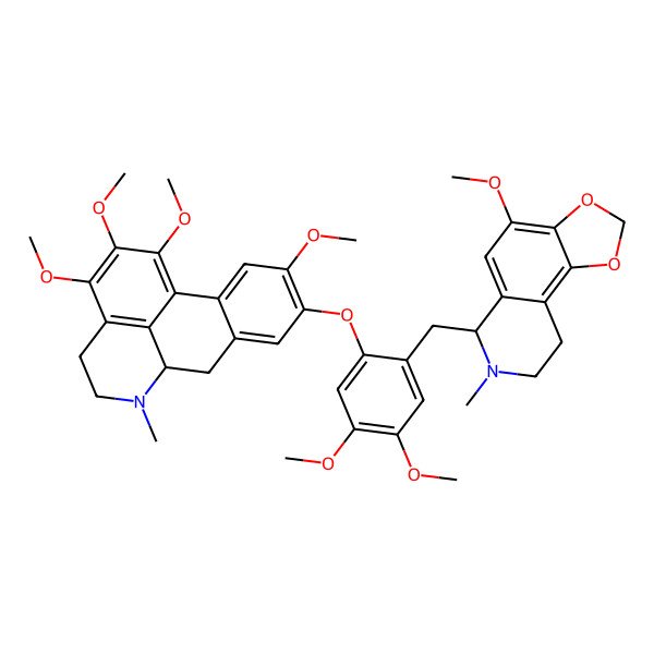 2D Structure of (6R)-6-[[2-[[(6aS)-1,2,3,10-tetramethoxy-6-methyl-5,6,6a,7-tetrahydro-4H-dibenzo[de,g]quinolin-9-yl]oxy]-4,5-dimethoxyphenyl]methyl]-4-methoxy-7-methyl-8,9-dihydro-6H-[1,3]dioxolo[4,5-f]isoquinoline
