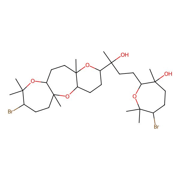 2D Structure of (2S,3S,6R)-6-bromo-2-[(3R)-3-[(1R,3S,6R,8R,11R,14R)-14-bromo-1,8,13,13-tetramethyl-2,7,12-trioxatricyclo[9.5.0.03,8]hexadecan-6-yl]-3-hydroxybutyl]-3,7,7-trimethyloxepan-3-ol