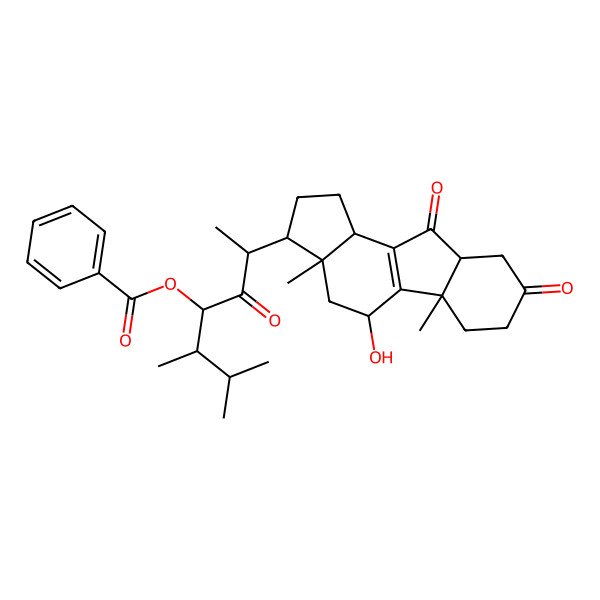 2D Structure of [2-(5-Hydroxy-3a,5b-dimethyl-8,10-dioxo-1,2,3,4,5,6,7,9,9a,10b-decahydrocyclopenta[a]fluoren-3-yl)-5,6-dimethyl-3-oxoheptan-4-yl] benzoate