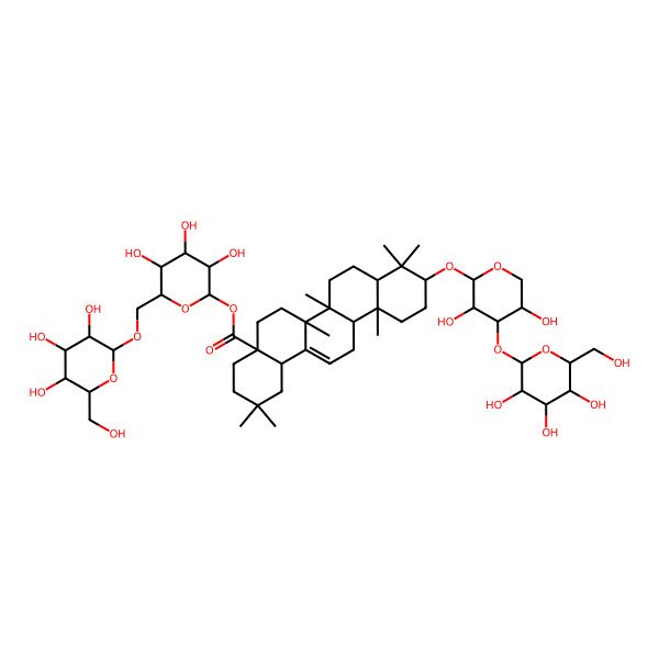 2D Structure of [3,4,5-Trihydroxy-6-[[3,4,5-trihydroxy-6-(hydroxymethyl)oxan-2-yl]oxymethyl]oxan-2-yl] 10-[3,5-dihydroxy-4-[3,4,5-trihydroxy-6-(hydroxymethyl)oxan-2-yl]oxyoxan-2-yl]oxy-2,2,6a,6b,9,9,12a-heptamethyl-1,3,4,5,6,6a,7,8,8a,10,11,12,13,14b-tetradecahydropicene-4a-carboxylate