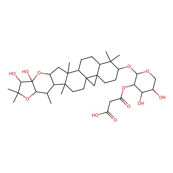 2D Structure of 3-[(2S,3R,4S,5R)-2-[[(1S,2R,5S,7S,10R,12S,15R,16R,17S,18R,21R,22R,24S)-21,22-dihydroxy-1,6,6,15,17,20,20-heptamethyl-19,23-dioxaheptacyclo[13.10.0.02,12.05,10.010,12.016,24.018,22]pentacosan-7-yl]oxy]-4,5-dihydroxyoxan-3-yl]oxy-3-oxopropanoic acid