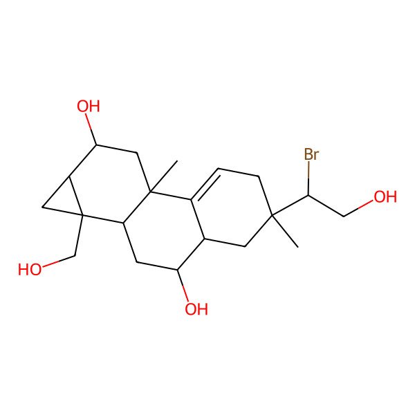 2D Structure of (1aS,1bS,3R,3aR,5S,7bR,9R,9aR)-5-[(1R)-1-bromo-2-hydroxyethyl]-1a-(hydroxymethyl)-5,7b-dimethyl-1,1b,2,3,3a,4,6,8,9,9a-decahydrocyclopropa[a]phenanthrene-3,9-diol