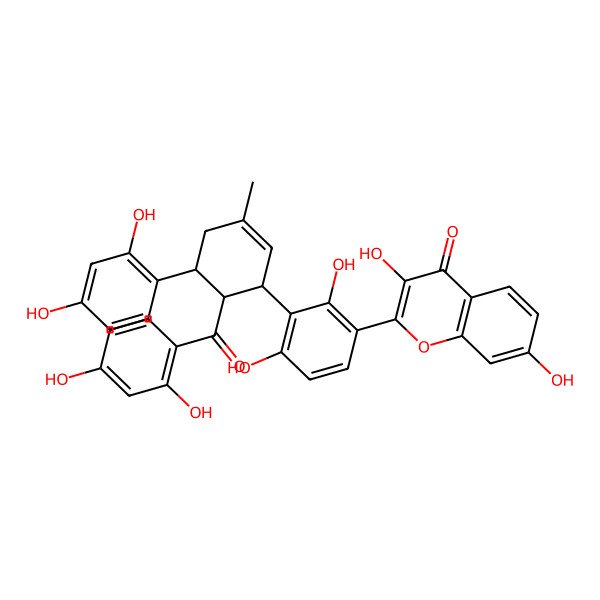 2D Structure of 2-[3-[6-(2,4-Dihydroxybenzoyl)-5-(2,4-dihydroxyphenyl)-3-methylcyclohex-2-en-1-yl]-2,4-dihydroxyphenyl]-3,7-dihydroxychromen-4-one