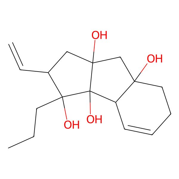 2D Structure of (1S,2S,3aS,4aS,8aS,8bS)-2-ethenyl-1-propyl-2,3,4,5,6,8a-hexahydrocyclopenta[a]indene-1,3a,4a,8b-tetrol