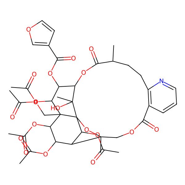 2D Structure of [(1R,3R,15R,18R,19S,20R,21R,22R,23S,24S,25R,26R)-20,22,23,25-tetraacetyloxy-21-(acetyloxymethyl)-26-hydroxy-3,15,26-trimethyl-6,16-dioxo-2,5,17-trioxa-11-azapentacyclo[16.7.1.01,21.03,24.07,12]hexacosa-7(12),8,10-trien-19-yl] furan-3-carboxylate