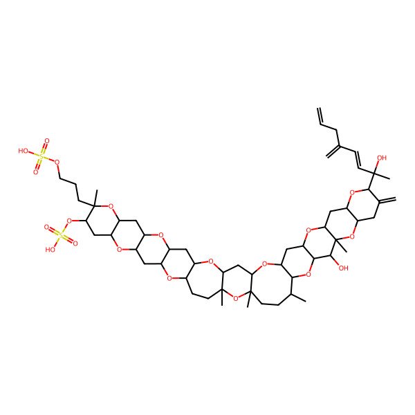 2D Structure of [(1R,3S,5R,7S,9R,11S,13R,14S,16R,18S,20R,22S,25R,27S,30S,31R,33R,34R,35S,37S,40S,42R,44S,46R,48S)-34-hydroxy-40-[(2R,3E)-2-hydroxy-5-methylideneocta-3,7-dien-2-yl]-13,25,27,30,35-pentamethyl-39-methylidene-13-(3-sulfooxypropyl)-4,8,12,17,21,26,32,36,41,45,49-undecaoxaundecacyclo[25.22.0.03,25.05,22.07,20.09,18.011,16.031,48.033,46.035,44.037,42]nonatetracontan-14-yl] hydrogen sulfate