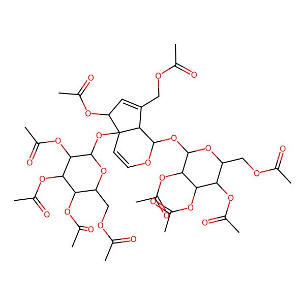 2D Structure of [(2R,3R,4S,5R,6S)-6-[[(1S,4aS,5R,7aR)-5-acetyloxy-7-(acetyloxymethyl)-4a-[(2S,3R,4S,5R,6R)-3,4,5-triacetyloxy-6-(acetyloxymethyl)oxan-2-yl]oxy-5,7a-dihydro-1H-cyclopenta[c]pyran-1-yl]oxy]-3,4,5-triacetyloxyoxan-2-yl]methyl acetate