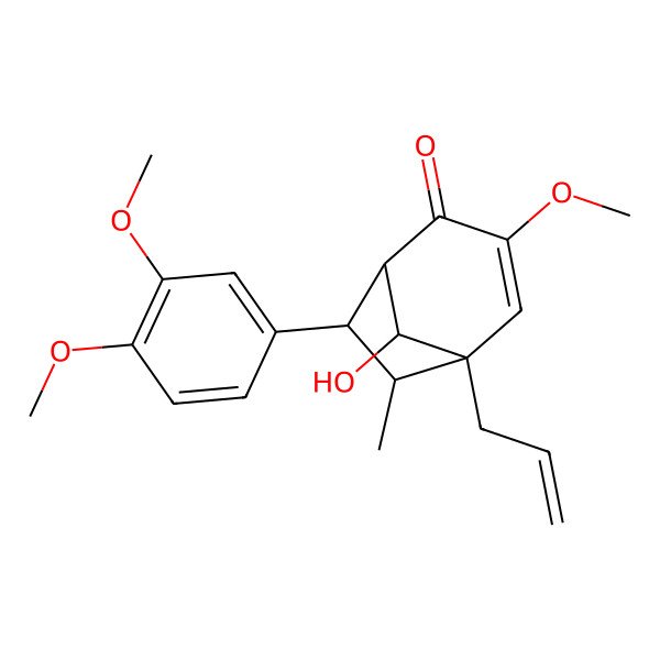 2D Structure of (1S,5S,6R,7R,8S)-7-(3,4-dimethoxyphenyl)-8-hydroxy-3-methoxy-6-methyl-5-prop-2-enylbicyclo[3.2.1]oct-3-en-2-one
