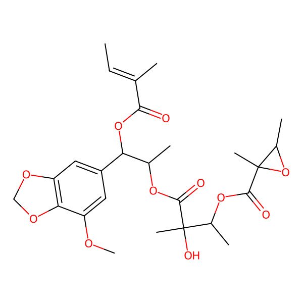 2D Structure of [(2S,3R)-3-hydroxy-4-[(1S,2R)-1-(7-methoxy-1,3-benzodioxol-5-yl)-1-[(Z)-2-methylbut-2-enoyl]oxypropan-2-yl]oxy-3-methyl-4-oxobutan-2-yl] (2S,3S)-2,3-dimethyloxirane-2-carboxylate