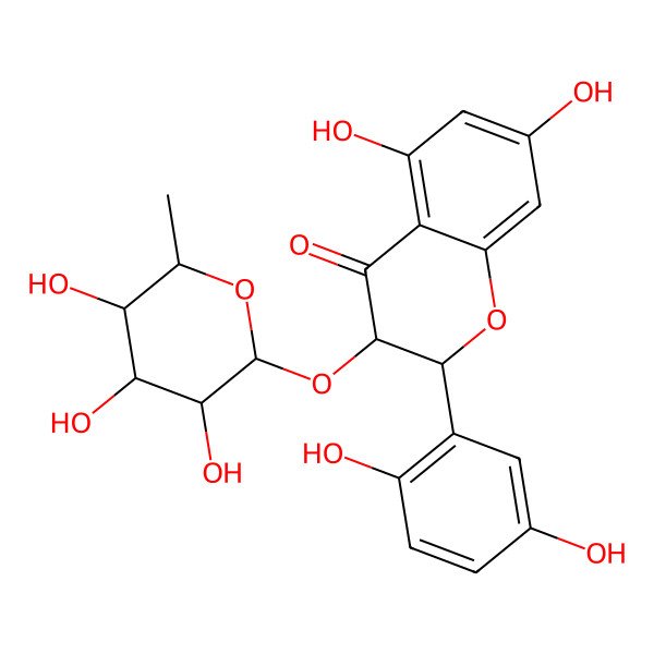 2D Structure of (2R,3S)-2-(2,5-dihydroxyphenyl)-5,7-dihydroxy-3-[(2S,3R,4R,5R,6S)-3,4,5-trihydroxy-6-methyloxan-2-yl]oxy-2,3-dihydrochromen-4-one