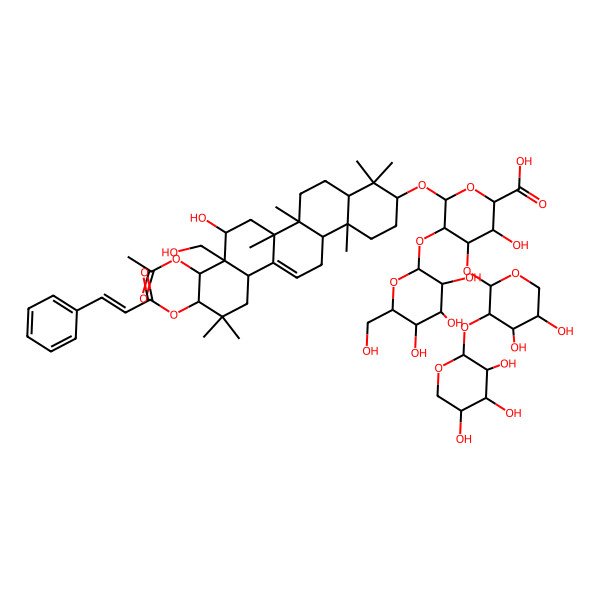 2D Structure of 6-[[9-Acetyloxy-8-hydroxy-8a-(hydroxymethyl)-4,4,6a,6b,11,11,14b-heptamethyl-10-(3-phenylprop-2-enoyloxy)-1,2,3,4a,5,6,7,8,9,10,12,12a,14,14a-tetradecahydropicen-3-yl]oxy]-4-[4,5-dihydroxy-3-(3,4,5-trihydroxyoxan-2-yl)oxyoxan-2-yl]oxy-3-hydroxy-5-[3,4,5-trihydroxy-6-(hydroxymethyl)oxan-2-yl]oxyoxane-2-carboxylic acid