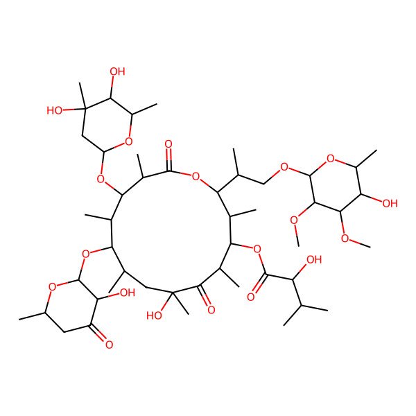 2D Structure of [(2R,3S,4S,5R,7S,9S,10S,11R,12S,13R)-12-[(2R,4R,5S,6S)-4,5-dihydroxy-4,6-dimethyloxan-2-yl]oxy-7-hydroxy-2-[(2S)-1-[(2R,3R,4R,5R,6R)-5-hydroxy-3,4-dimethoxy-6-methyloxan-2-yl]oxypropan-2-yl]-10-[(2S,3S,6R)-3-hydroxy-6-methyl-4-oxooxan-2-yl]oxy-3,5,7,9,11,13-hexamethyl-6,14-dioxo-oxacyclotetradec-4-yl] (2R)-2-hydroxy-3-methylbutanoate