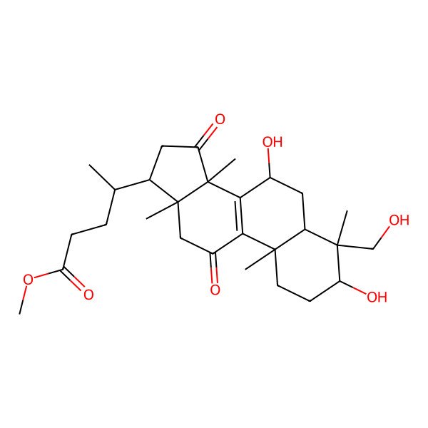 2D Structure of methyl (4R)-4-[(3S,4R,5R,7S,10S,13R,14R,17R)-3,7-dihydroxy-4-(hydroxymethyl)-4,10,13,14-tetramethyl-11,15-dioxo-2,3,5,6,7,12,16,17-octahydro-1H-cyclopenta[a]phenanthren-17-yl]pentanoate