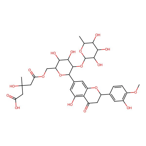 2D Structure of 5-[[(2R,3S,4S,5R,6S)-3,4-dihydroxy-6-[5-hydroxy-2-(3-hydroxy-4-methoxyphenyl)-4-oxo-2,3-dihydrochromen-7-yl]-5-[(2S,3R,4R,5R,6S)-3,4,5-trihydroxy-6-methyloxan-2-yl]oxyoxan-2-yl]methoxy]-3-hydroxy-3-methyl-5-oxopentanoic acid