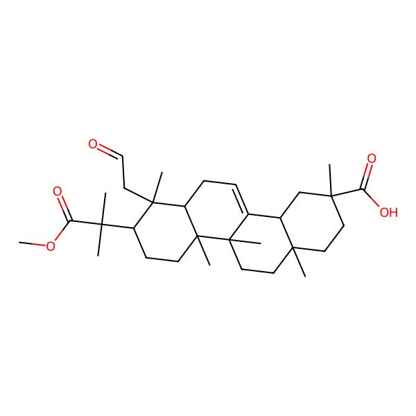 2D Structure of 8-(1-methoxy-2-methyl-1-oxopropan-2-yl)-3,7,10a,10b,12a-pentamethyl-7-(2-oxoethyl)-2,4,4a,6,6a,8,9,10,11,12-decahydro-1H-chrysene-3-carboxylic acid