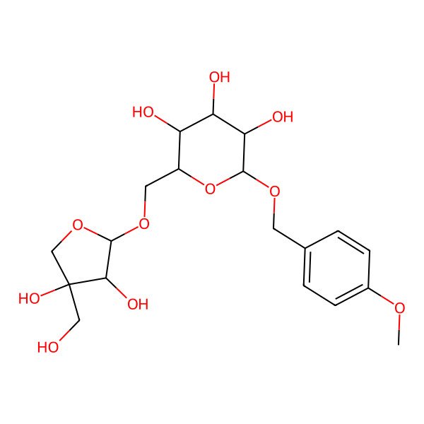 2D Structure of 2-[[3,4-Dihydroxy-4-(hydroxymethyl)oxolan-2-yl]oxymethyl]-6-[(4-methoxyphenyl)methoxy]oxane-3,4,5-triol