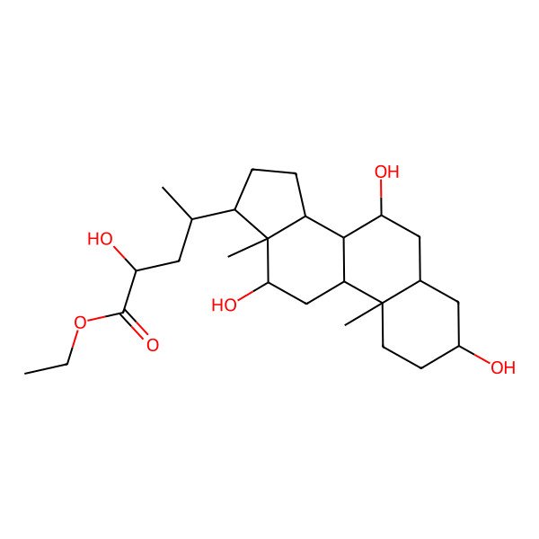 2D Structure of ethyl (2R,4R)-2-hydroxy-4-[(3R,5S,7R,8R,9S,10S,12S,13R,14S,17R)-3,7,12-trihydroxy-10,13-dimethyl-2,3,4,5,6,7,8,9,11,12,14,15,16,17-tetradecahydro-1H-cyclopenta[a]phenanthren-17-yl]pentanoate