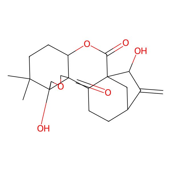 2D Structure of (1S,4S,8R,9R,12R,13R,16R,18R)-9,18-dihydroxy-7,7-dimethyl-17-methylidene-3,10-dioxapentacyclo[14.2.1.01,13.04,12.08,12]nonadecane-2,11-dione