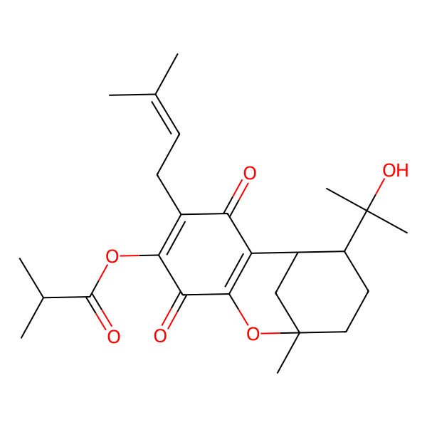 2D Structure of [12-(2-Hydroxypropan-2-yl)-9-methyl-4-(3-methylbut-2-enyl)-3,6-dioxo-8-oxatricyclo[7.3.1.02,7]trideca-2(7),4-dien-5-yl] 2-methylpropanoate