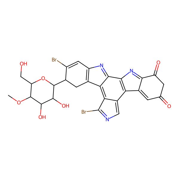 2D Structure of 5H-Indolo(2,3-a)pyrrolo(3,4-c)carbazole-5,7(6H)-dione, 1,11-dibromo-12,13-dihydro-12-(4-O-methyl-beta-D-glucopyranosyl)-