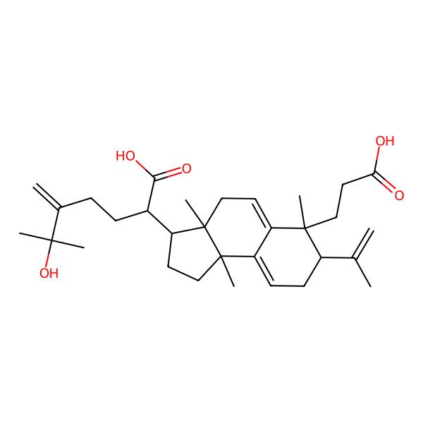 2D Structure of (2S)-2-[(3R,3aR,6S,7S,9bR)-6-(2-carboxyethyl)-3a,6,9b-trimethyl-7-prop-1-en-2-yl-1,2,3,4,7,8-hexahydrocyclopenta[a]naphthalen-3-yl]-6-hydroxy-6-methyl-5-methylideneheptanoic acid