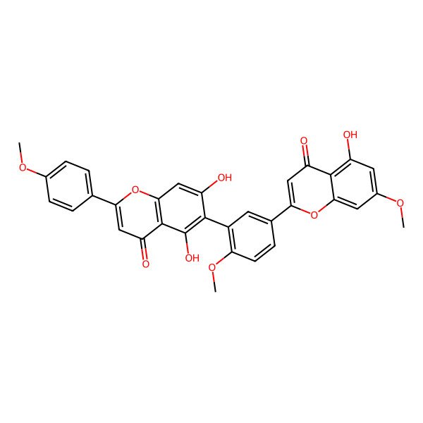2D Structure of 5,7-Dihydroxy-6-[5-(5-hydroxy-7-methoxy-4-oxochromen-2-yl)-2-methoxyphenyl]-2-(4-methoxyphenyl)chromen-4-one